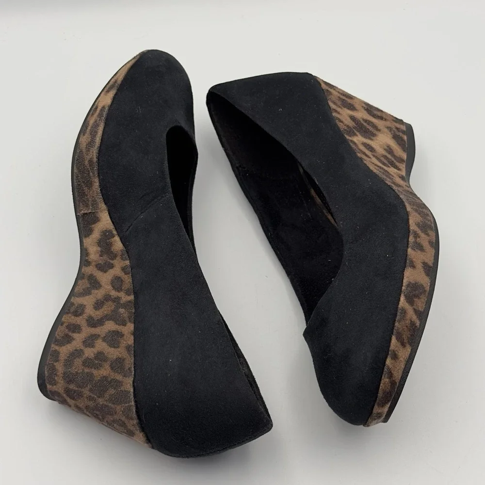 Marco Tozzi Black Suede Leopard Wedges Heels Size‎ 37 US 6/6.5